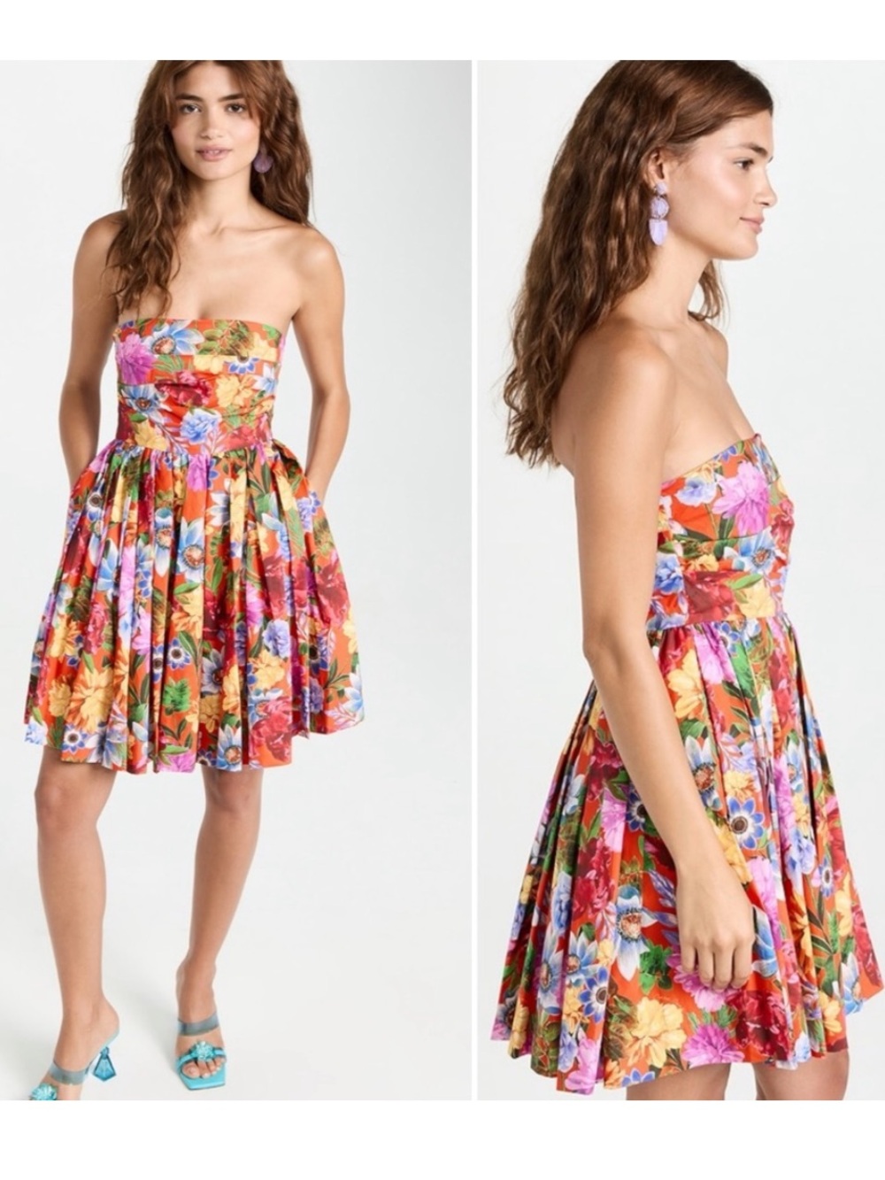 Cara Cara Nadia Floral Strapless Mini Dress Pleated Summer Resort Chic sz 12